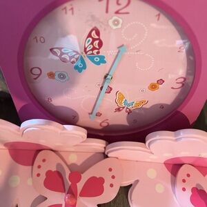Pink Butterfly Wall Clock